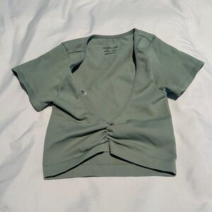 Urban Outfitters Olive Ruched Crop Top